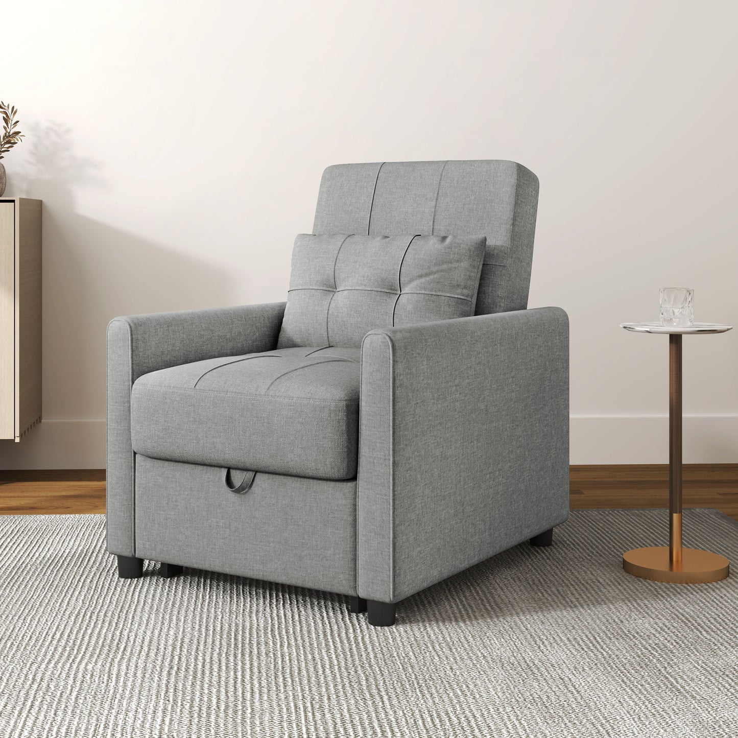 Vayopa Linen Look Light Grey Single Sleeper Chair