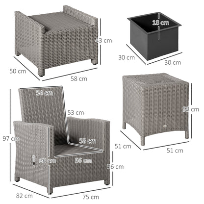 Finose Faux Rattan Grey 5 Piece Outdoor Bistro Set With Chairs Footstools Cooler Table And Cover