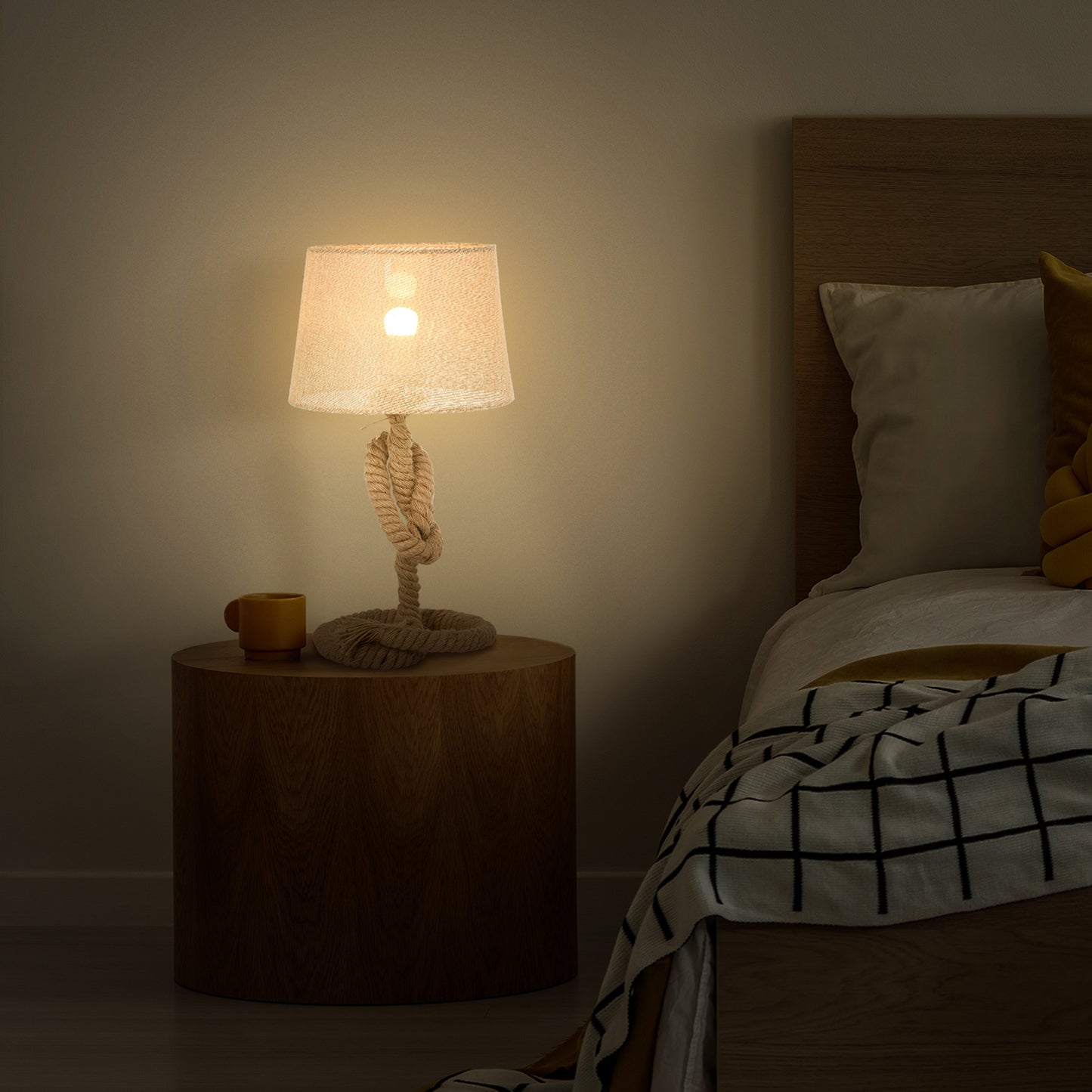 Virepa Metal And Fabric Beige Nautical Style Table Lamp With Fabric Shade And Power Switch 48 cm