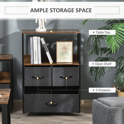 Ranotte Wooden Black 3 Fabric Drawer Storage Chest With Shelf