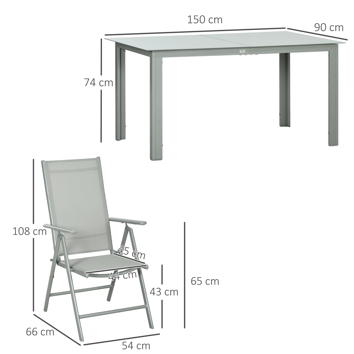 Pasano 6 Seater Light Grey Garden Dining Set Outdoor Tempered Glass Top Table and Folding Mesh Chairs