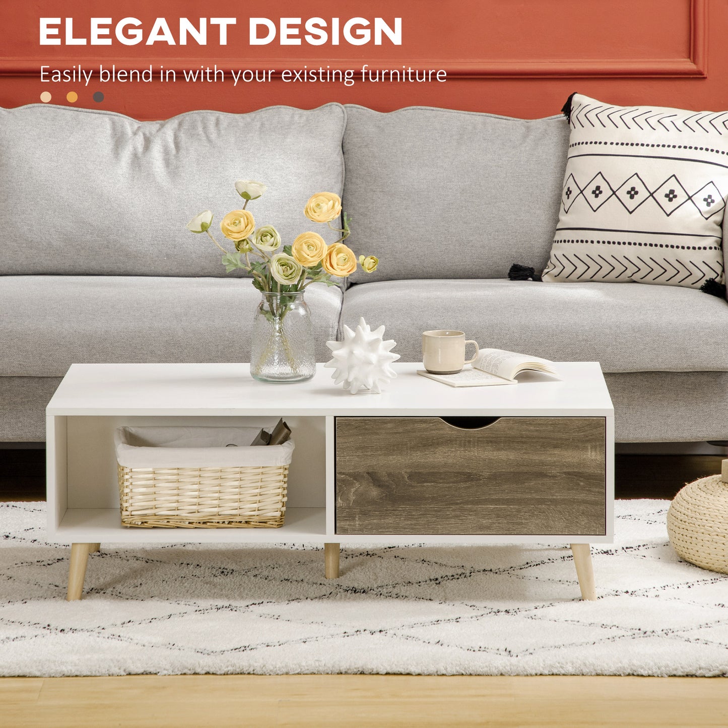 Nanola Wood White  and Grey Coffee Table With 2 Drawers