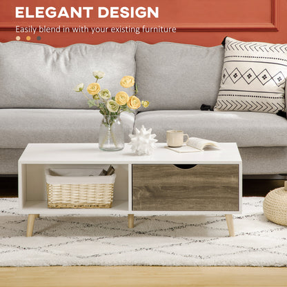 Nanola Wood White  and Grey Coffee Table With 2 Drawers