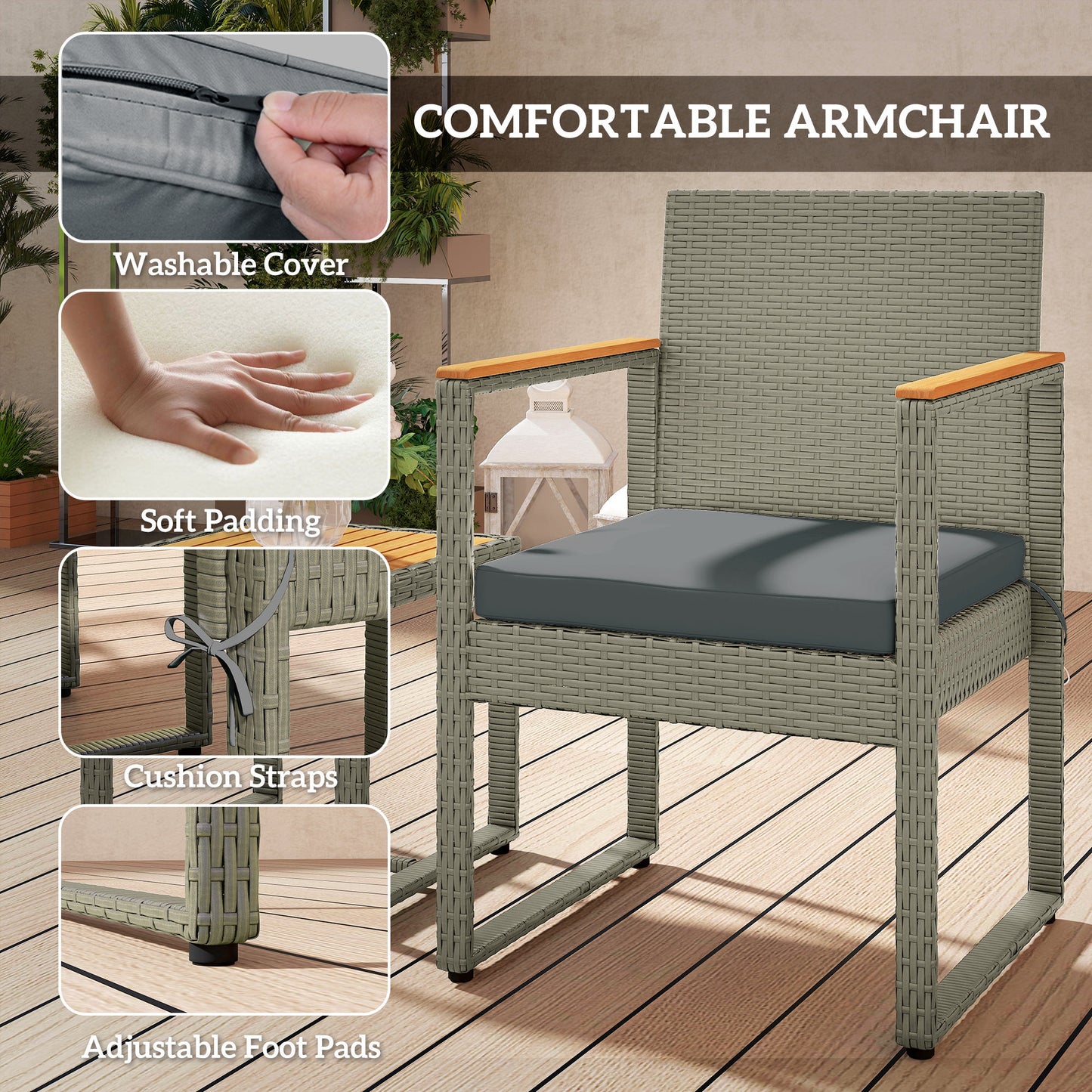 Viyofi Rattan Grey and Natural 3 Piece Outdoor Garden Bistro Set With Cushions
