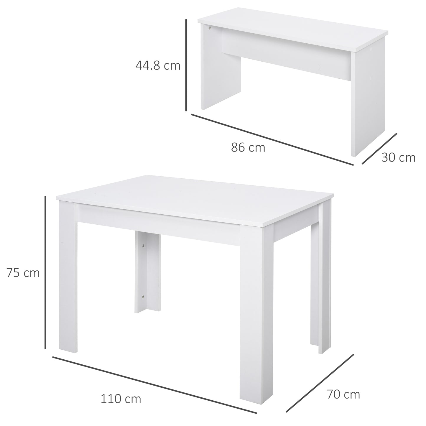 Sono Wooden White Dining Table With 2 Benches For Compact Spaces