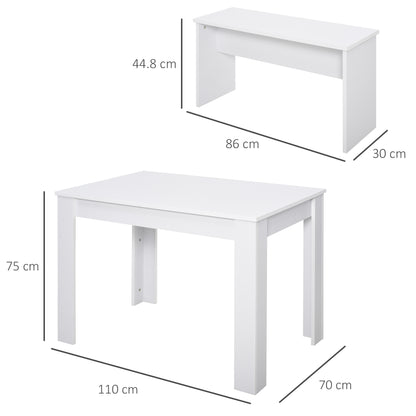 Sono Wooden White Dining Table With 2 Benches For Compact Spaces