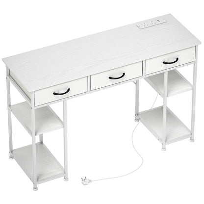 Riba 120cm Wooden White Home Office Desk With Power Sockets 3 Fabric Drawers And Storage Shelves 120 cm