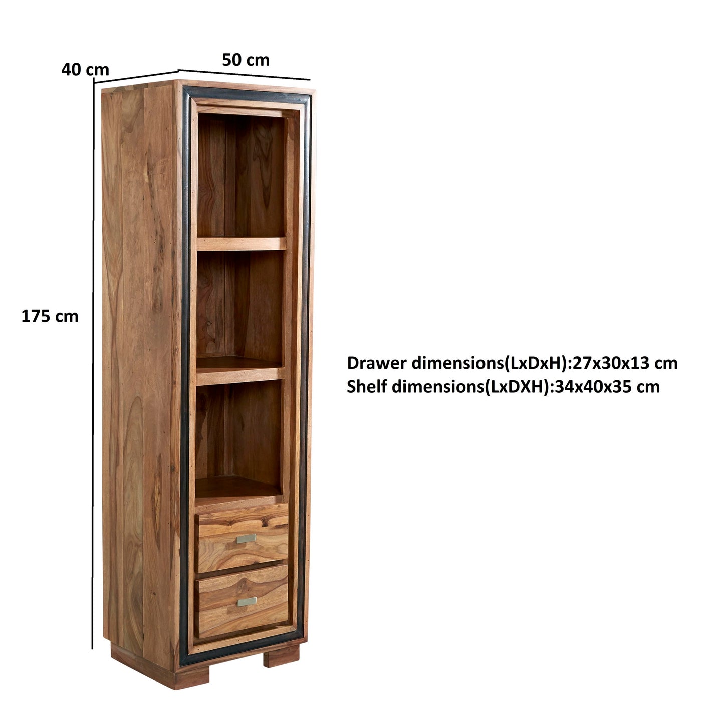 New York Sheesham Wood Slim Bookcase 3 Shelves 2 Doors