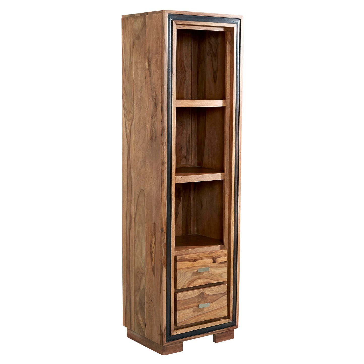 New York Sheesham Wood Slim Bookcase 3 Shelves 2 Doors