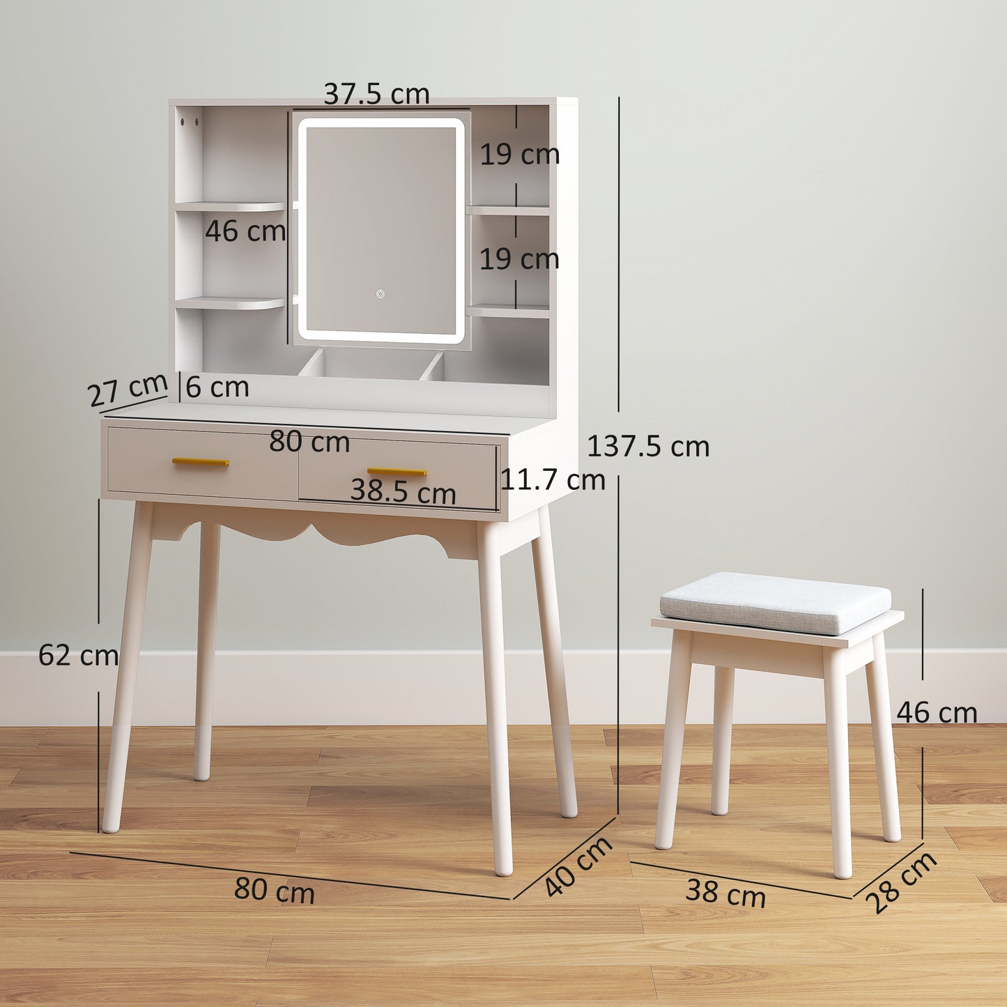 Dididi White Elegant Dressing Table With LED Mirror