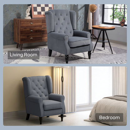 Vanola Fabric Grey Retro Wingback Accent Armchair With Diamond Button Tufted Upholstery