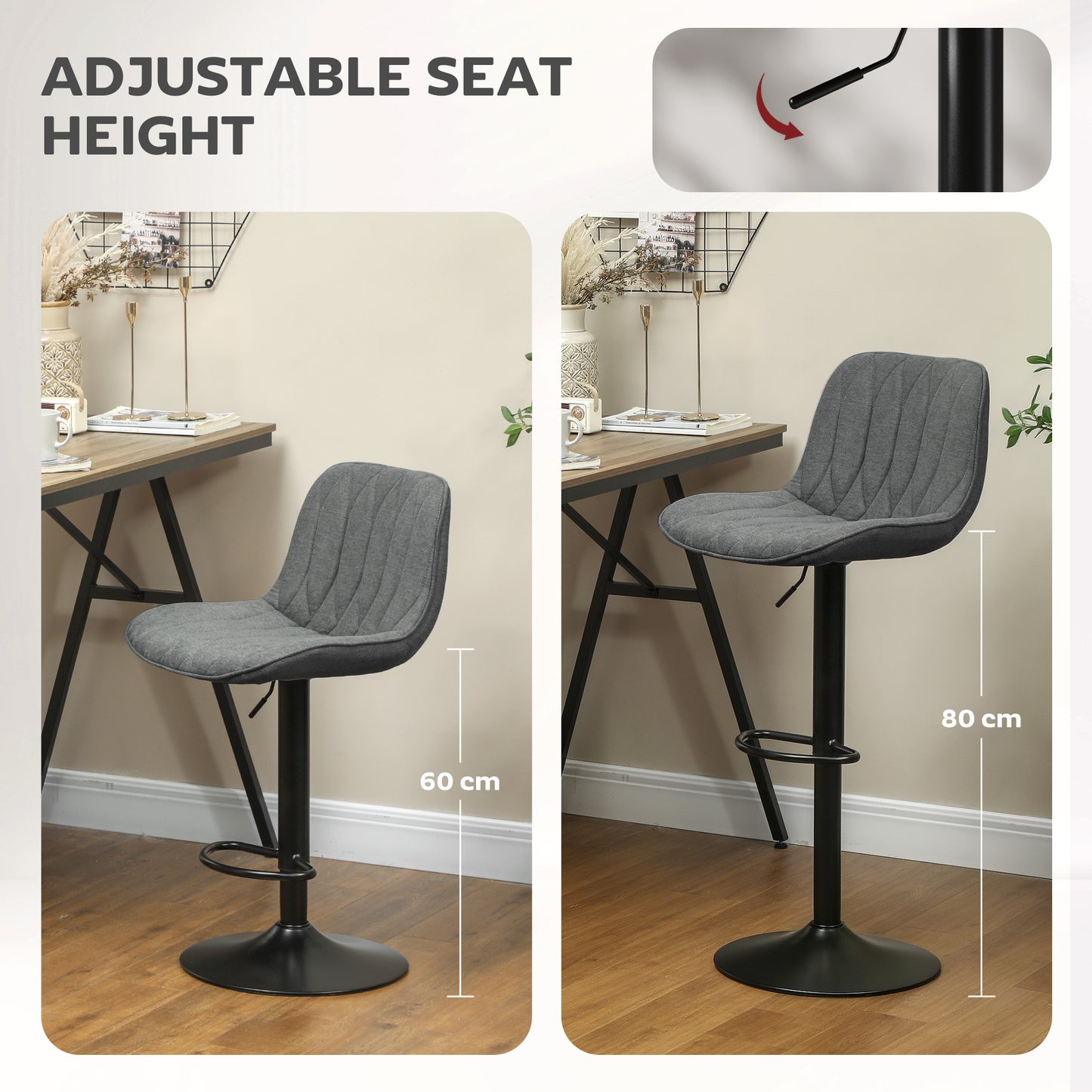 Likaha Fabric Charcoal Grey Linen Look Bar Stools Set Of 2
