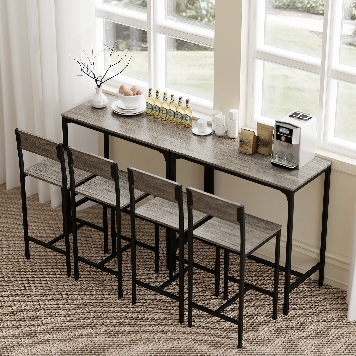 Novero 3 Piece Industrial Breakfast Bar Set With 2 Stools And Footrest Support