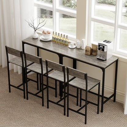 Novero 3 Piece Industrial Breakfast Bar Set With 2 Stools And Footrest Support