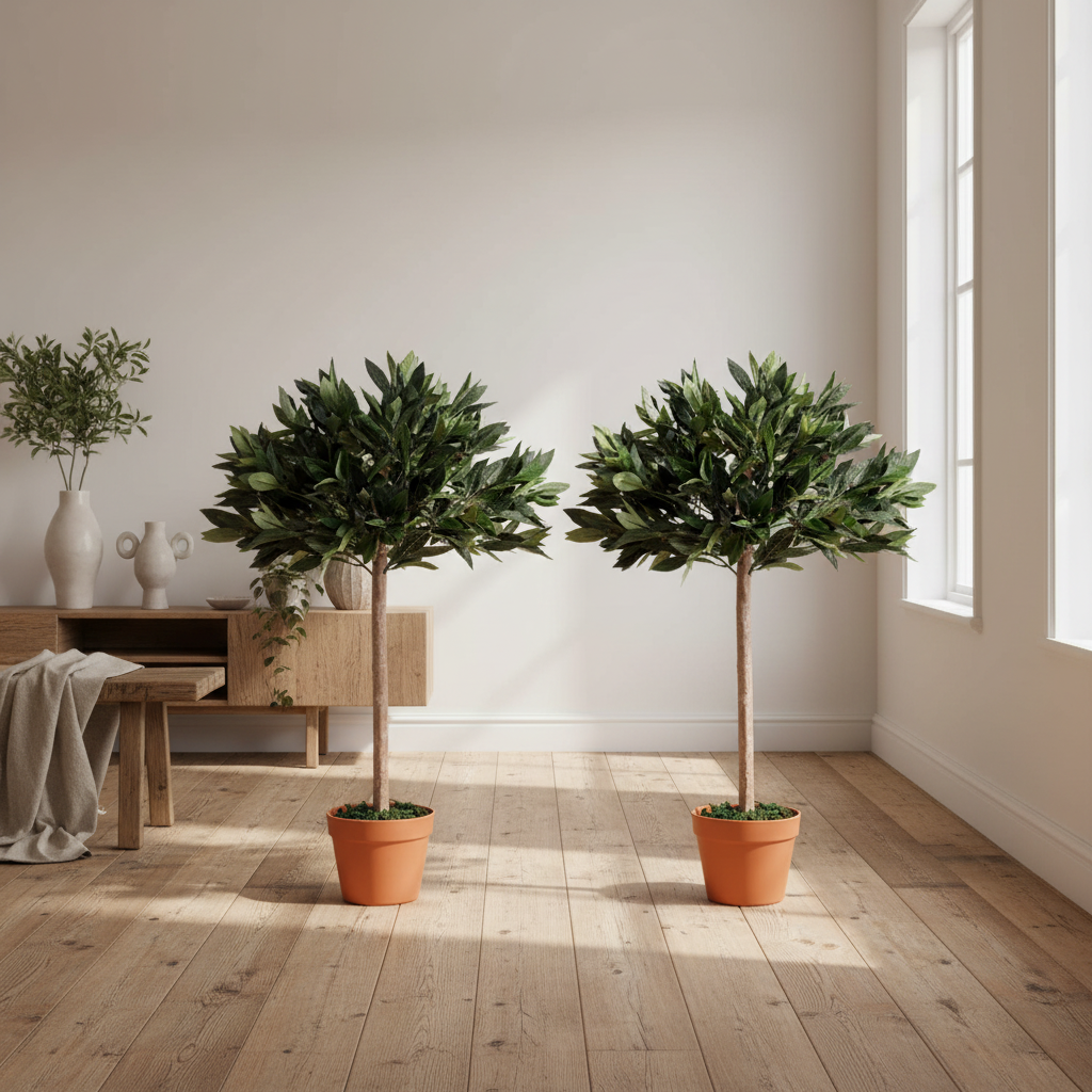 Miva Set Of 2 Artificial Olive Style Trees In Green With Orange Pots