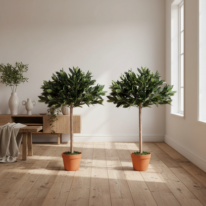 Miva Set Of 2 Artificial Olive Style Trees In Green With Orange Pots