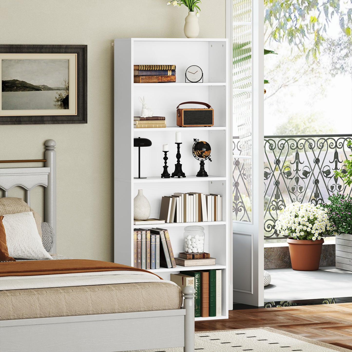 Soel Wood White 6 Tier Bookcase