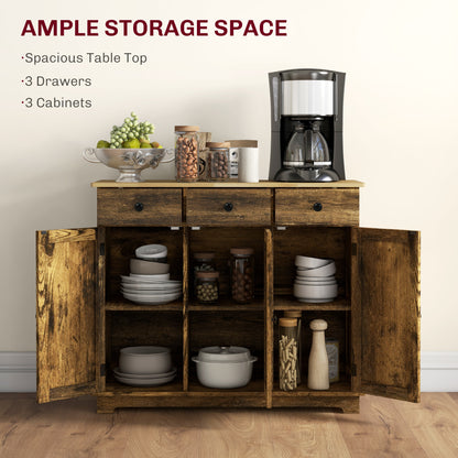 Vesudo Rustic Brown Sideboard With 3 Doors 3 Drawers 2 Shelves