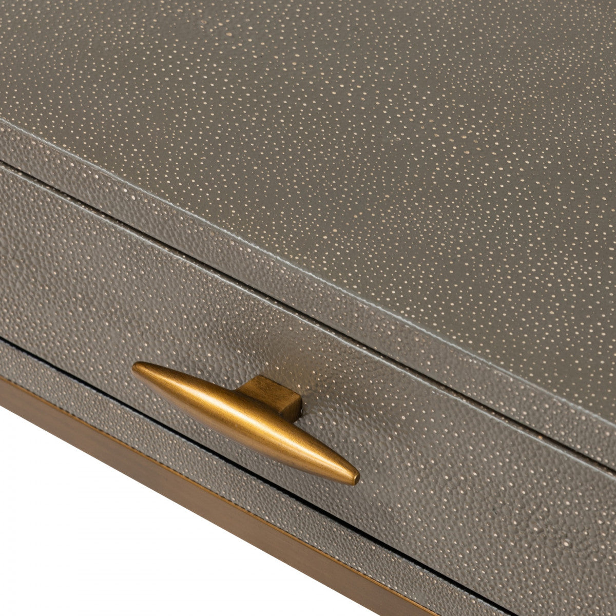 Mandalo Taupe Shagreen and Brass One Drawer Side Table