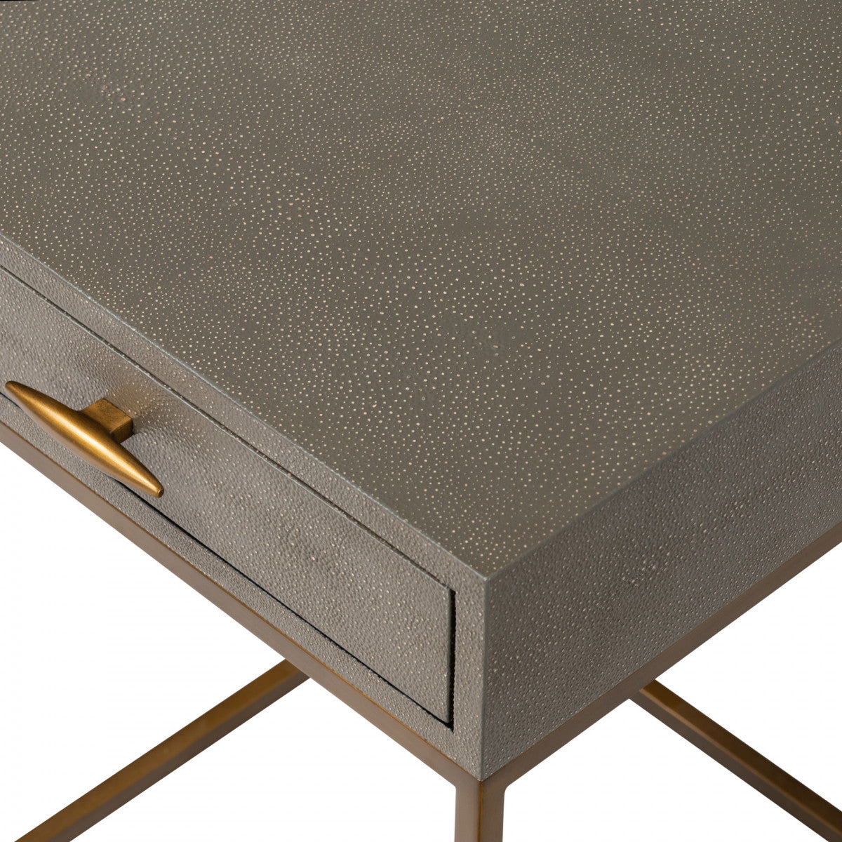 Mandalo Taupe Shagreen and Brass One Drawer Side Table