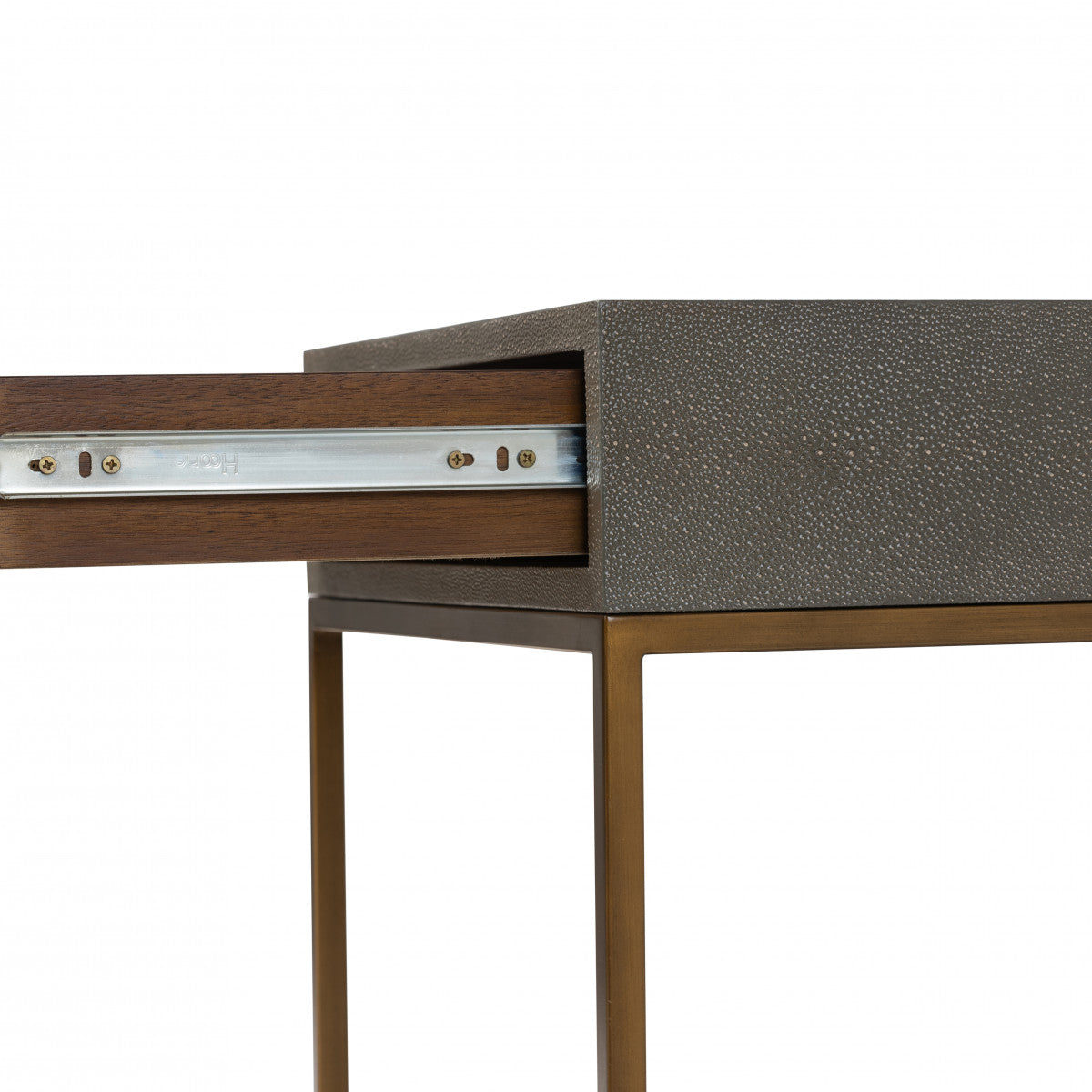 Mandalo Taupe Shagreen and Brass One Drawer Side Table
