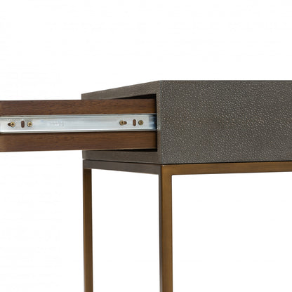 Mandalo Taupe Shagreen and Brass One Drawer Side Table