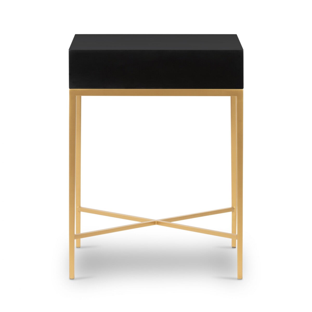 Murano Black Gloss and Gold One Drawer Bedside Table
