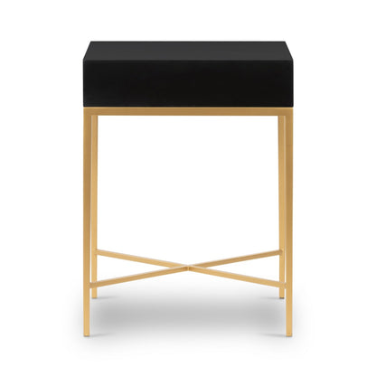 Murano Black Gloss and Gold One Drawer Bedside Table