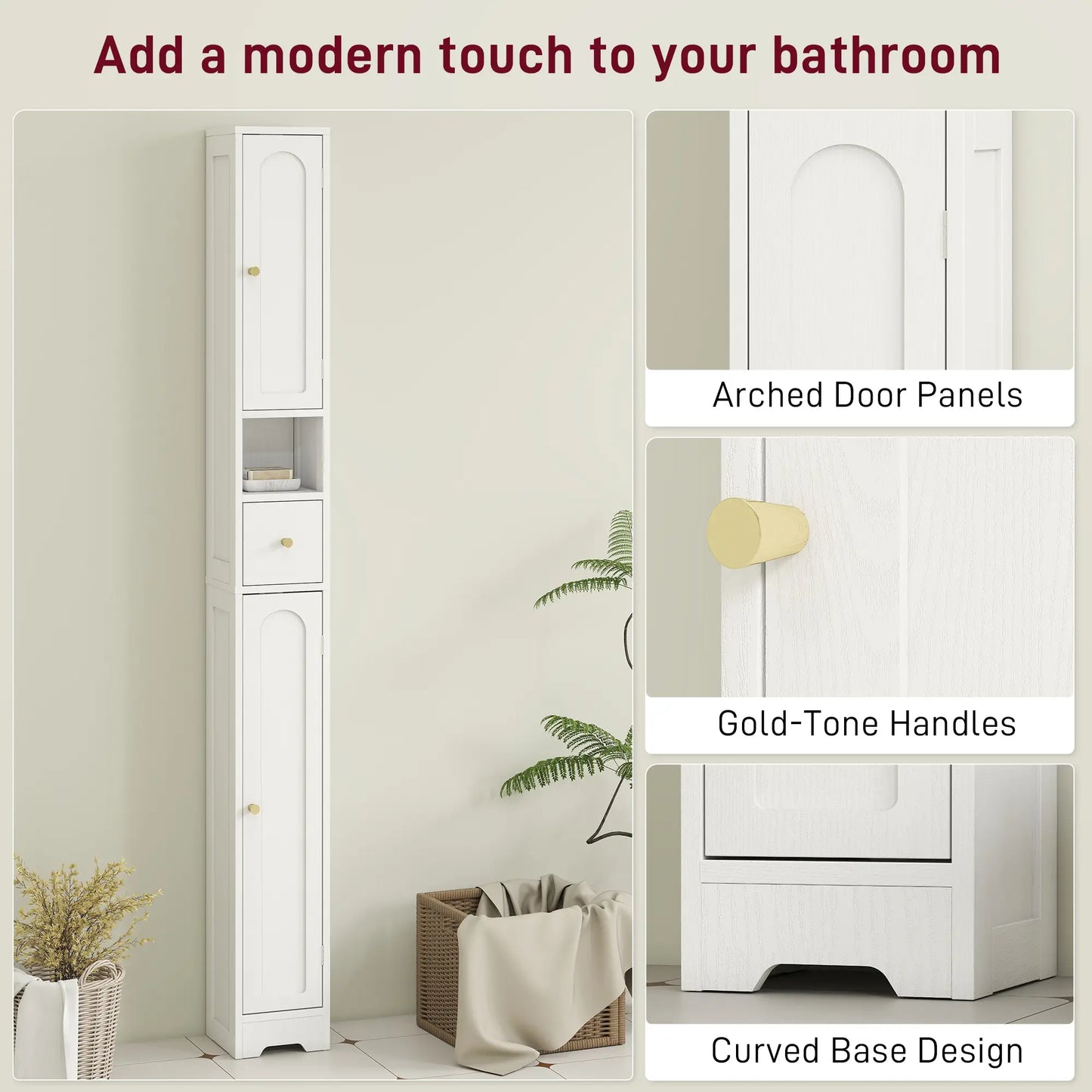 Extra Tall Bathroom Storage Cabinet With Arched Doors White 185cm