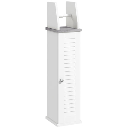 Semike Slim Bathroom Floor Storage Cabinet With Toilet Roll Holder Cupboard And Adjustable Shelving White