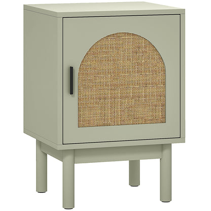 Yotomo Sake Light Green Rattan Bedside Table With Natural Woven Detail