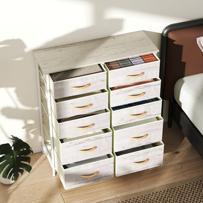 Nipa Fabric And Metal Natural Wood Finish 10 Drawer Storage Chest