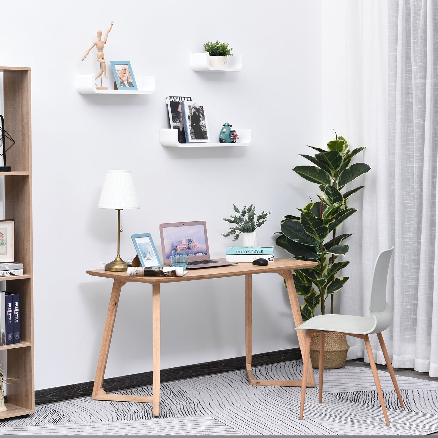 Rasudi Wood White Set Of 3 Floating Wall Shelves With Hidden Mounting