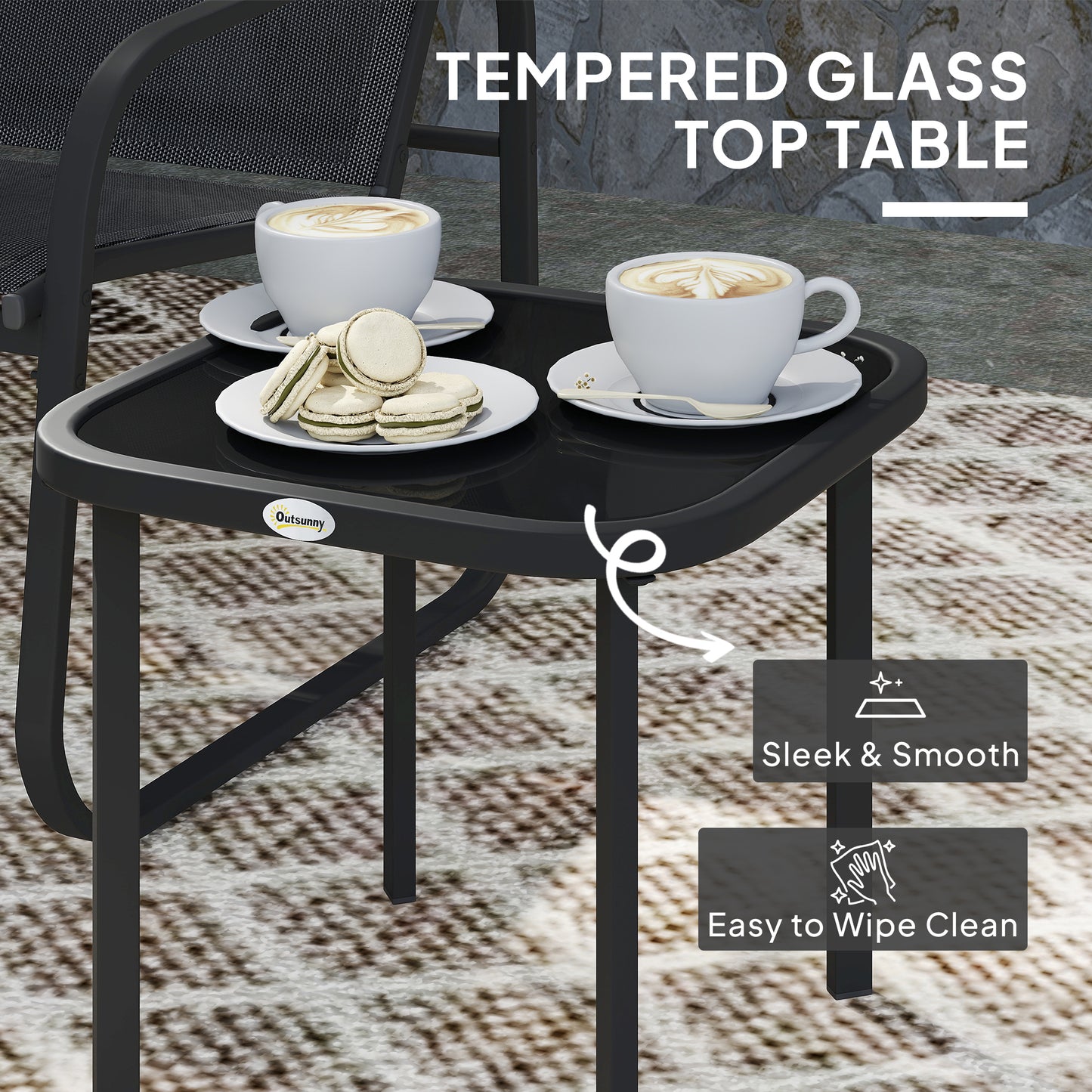 Macolu Metal Black 3 Piece Garden Seating Set With Table And Chairs