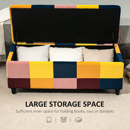 Tava Velvet Multicolour Storage Bench With Wooden Legs For Bedroom