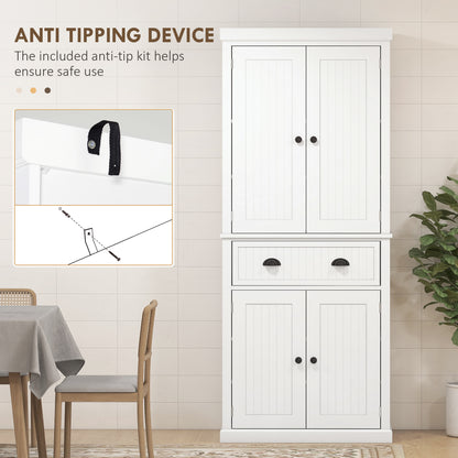 Ellu Soso Wooden White Kitchen Storage Cabinet With Drawer And Adjustable Shelves