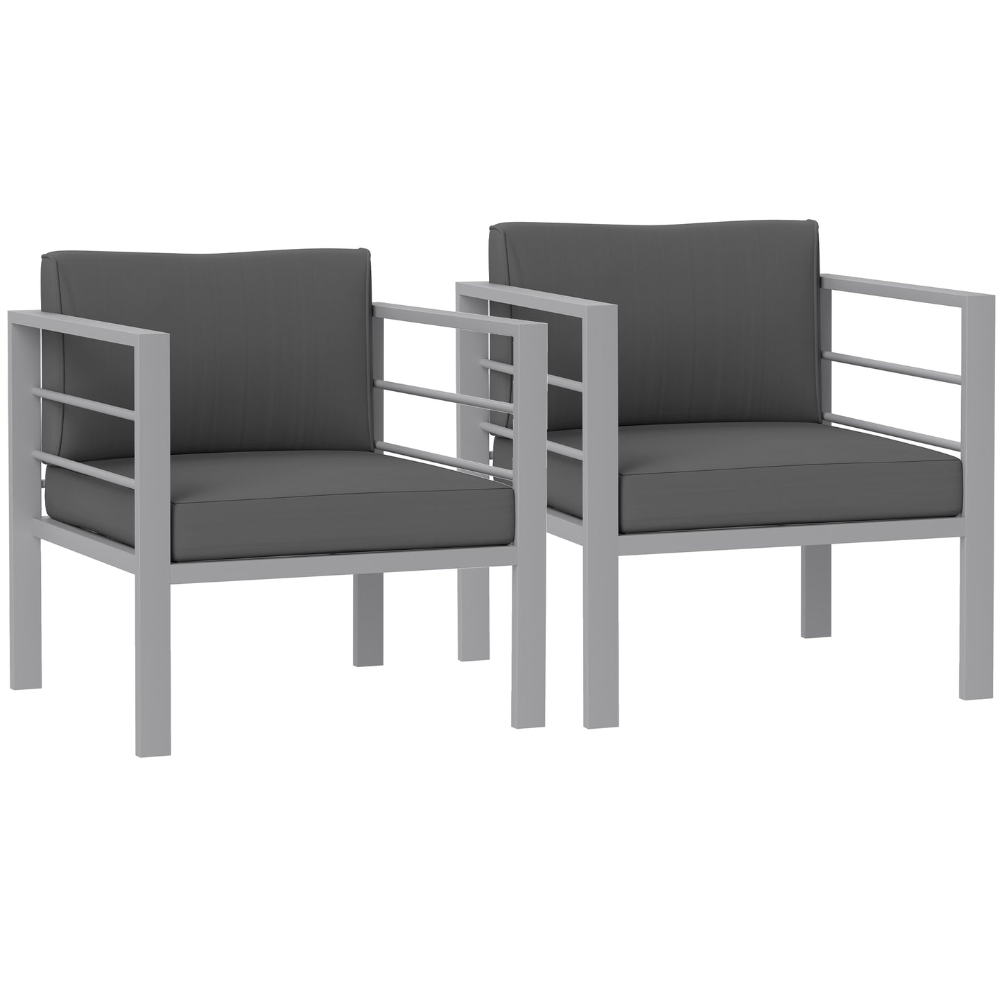 Ketael Set of 2 Dark Grey Metal Outdoor Garden Chairs With Cushions
