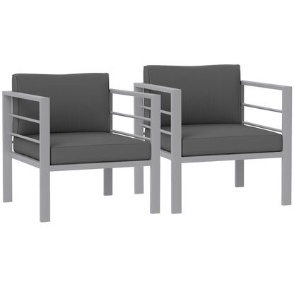 Ketael Set of 2 Dark Grey Metal Outdoor Garden Chairs With Cushions