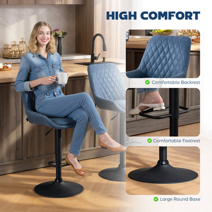 Sekamo Set Of 2 Dark Blue Faux Leather Retro Bar Chairs