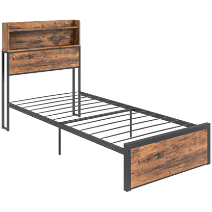 Sata 3FT1 Rustic Brown and Black Industrial Single Bed Frame with Shelves