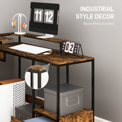 Raleno 137.5cm Brown Industrial L Shaped Multi Purpose Work Desk