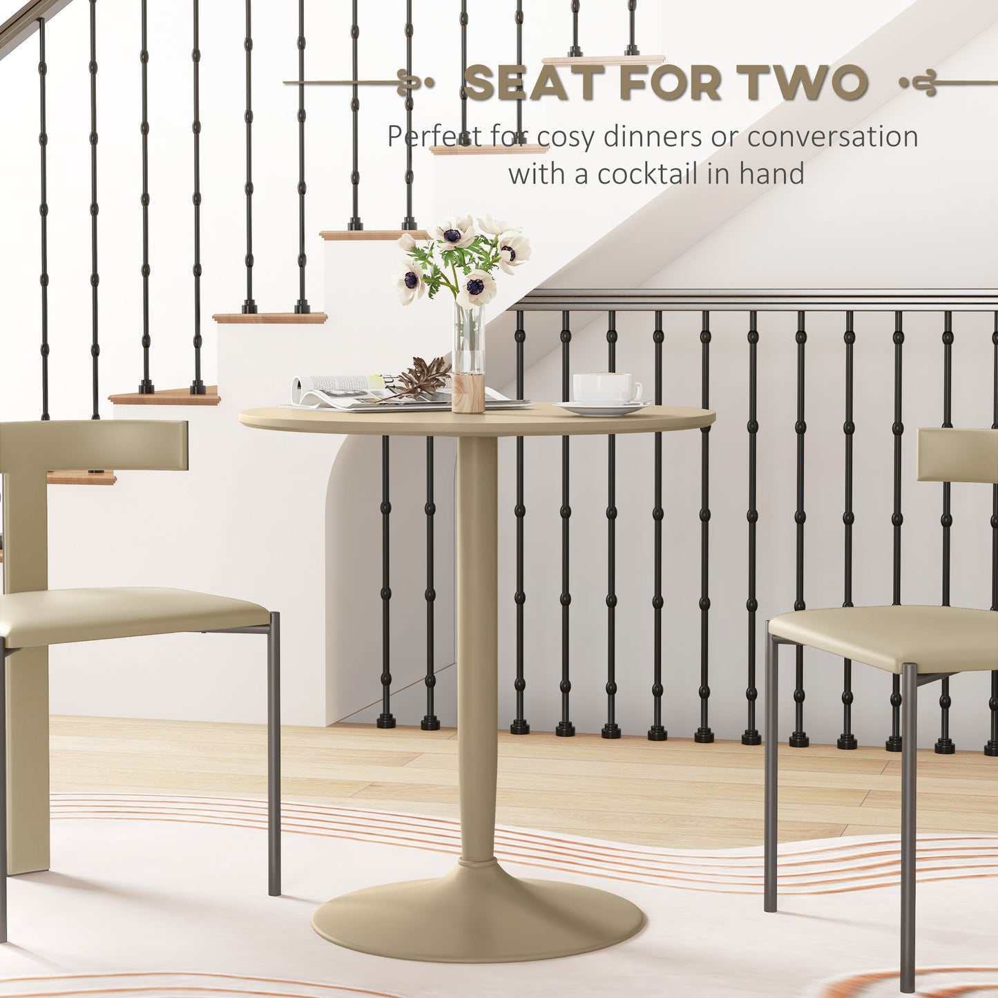 Ratapa Metal Light Brown Minimal Round Dining Table For 2