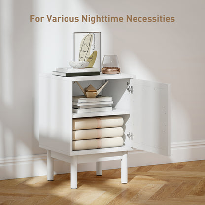 Luna White Wooden Rattan Bedside Table With Door