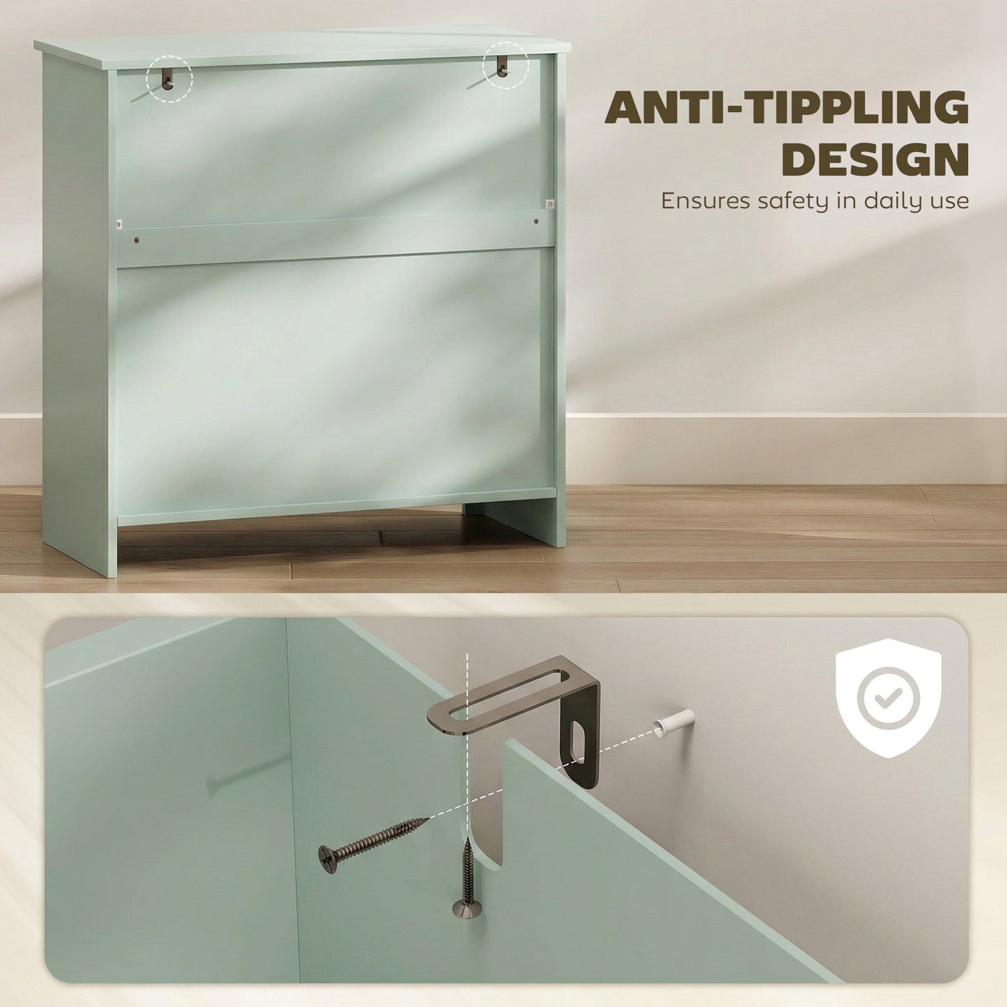 Luhaso Wooden Green Modern Sideboard With Drawers Adjustable Shelves And Double Doors