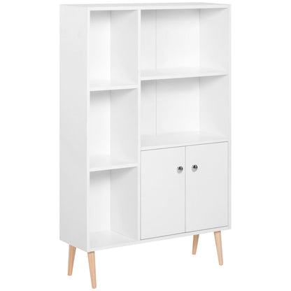 Tora Lesa Wood White Sideboard Bookcase With 2 Doors And 5 Storage Compartments