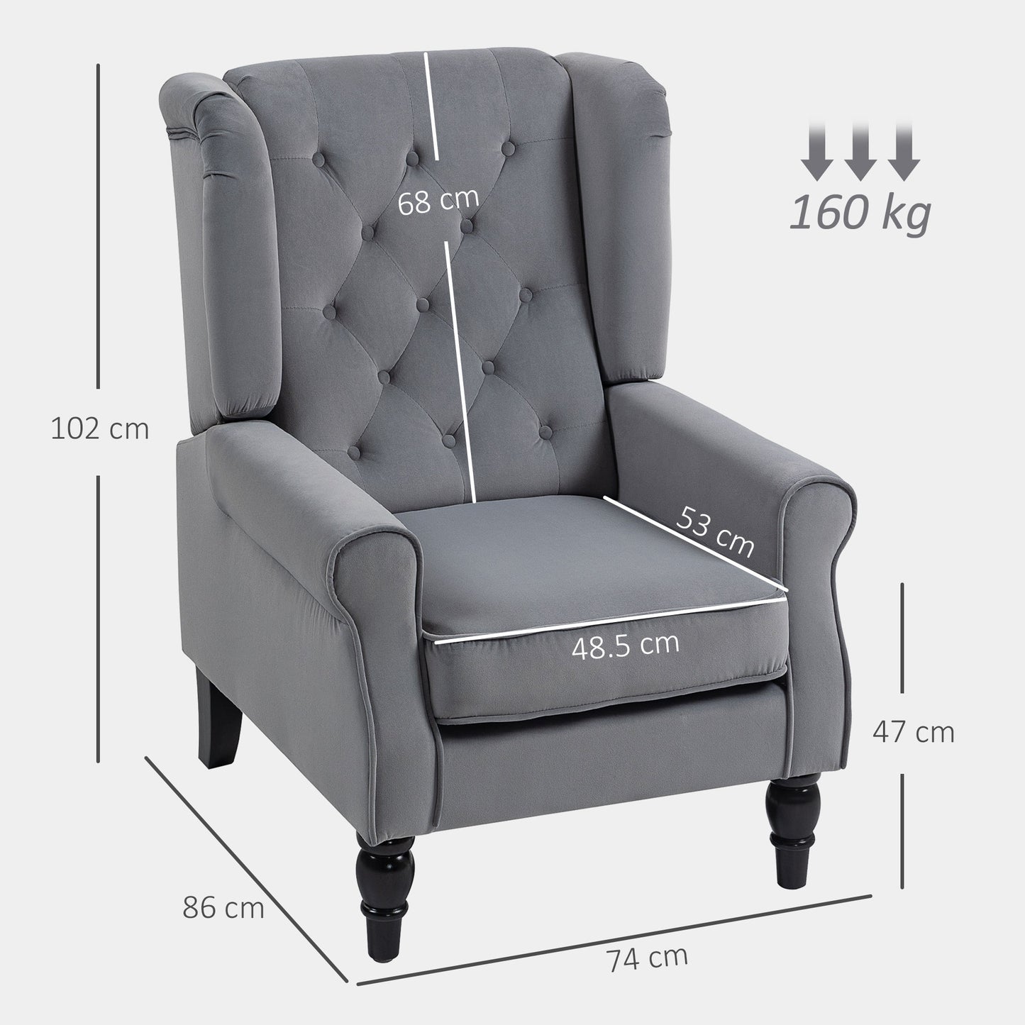 Linimo Light Grey Retro Wingback Accent Chair With Button Tufted Upholstery