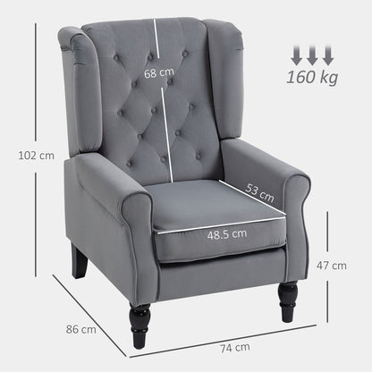 Linimo Light Grey Retro Wingback Accent Chair With Button Tufted Upholstery