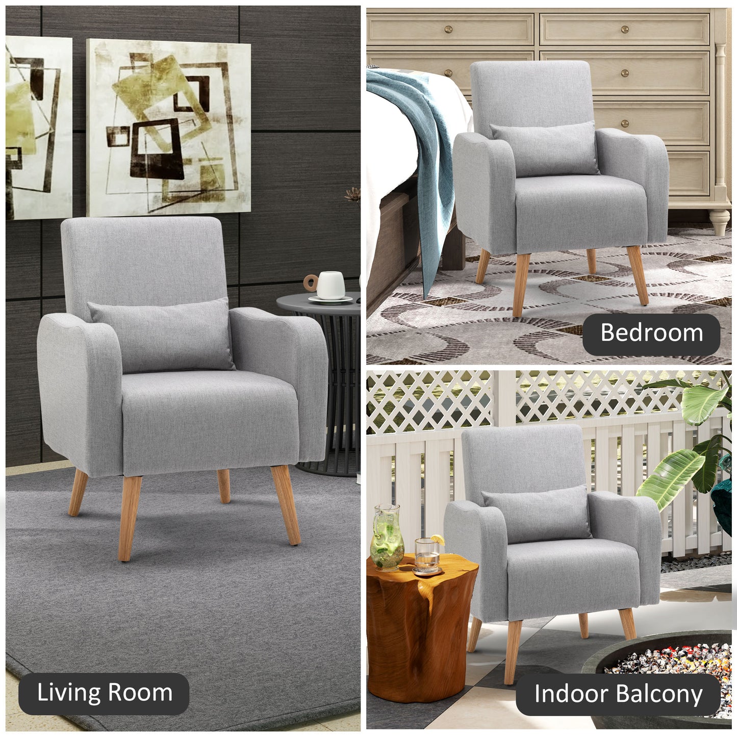 Ziha Niri Linen Effect Light Grey Accent Armchair With Cushion