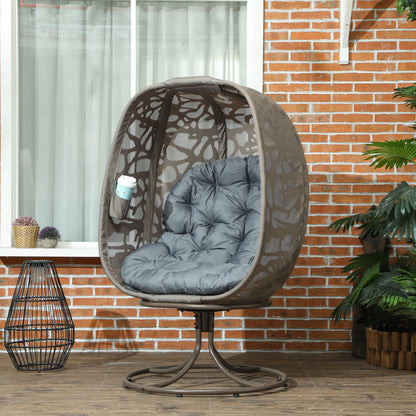 Nise Rattan And Metal Grey Swivel Egg Chair With Cushions