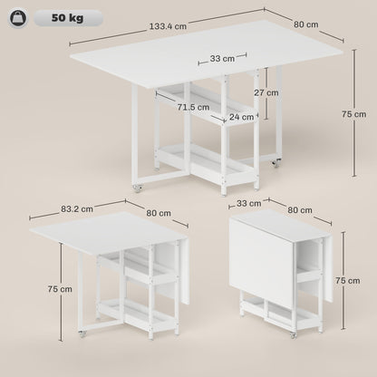 Luloso Wooden White Drop Leaf Dining Table Seating 4